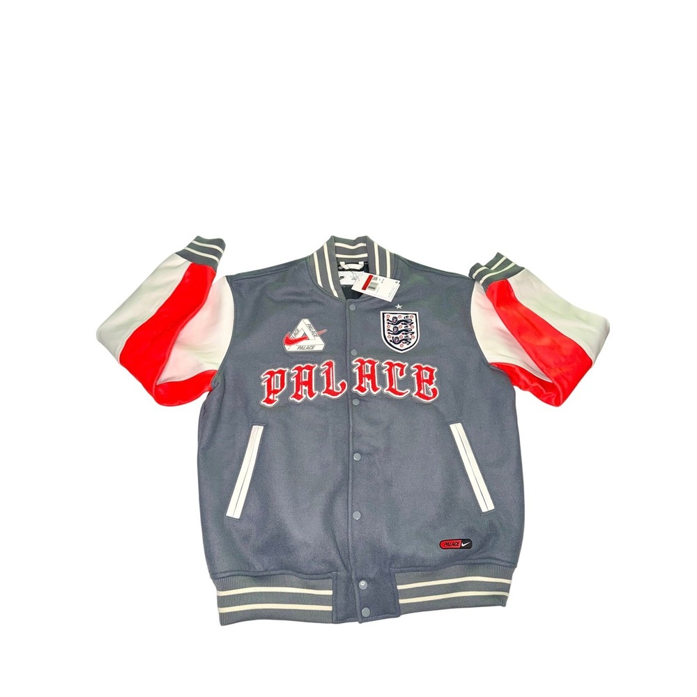 Nike England x Palace Varsity Jacket Grey White Crimson IM6636-065 Size L NWT
